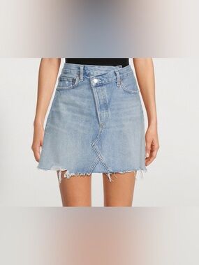 Agolde Light Blue Criss-CrossDenim Mini Skirt